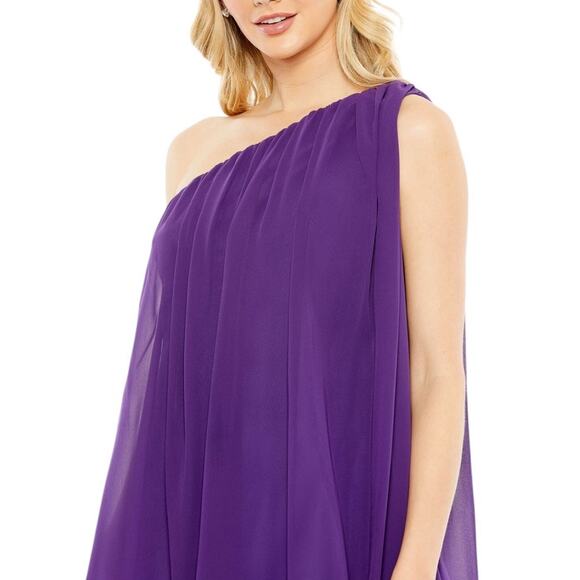 Mac Duggal NEW Size 2 Style 55951 Purple One Shoulder Chiffon A-Line Tent Dress - Picture 3 of 5